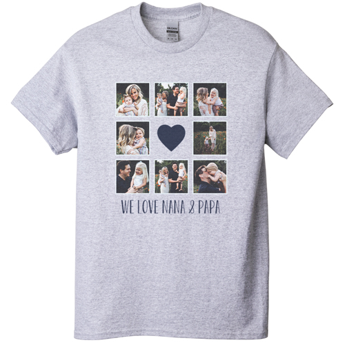 Heart Grid T-shirt, Adult (XXL), Gray, Customizable front, Blue, navy