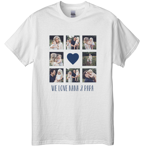 Heart Grid T-shirt, Adult (3XL), White, Customizable front & back, Blue