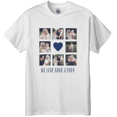 Heart Grid T-shirt, Adult (3XL), White, Customizable front & back, Blue, navy