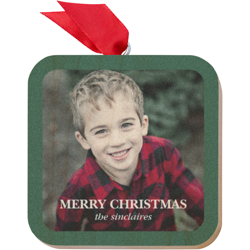 Evergreen Frame Wooden Ornament, Green, Square