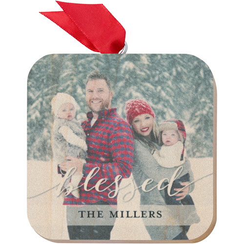 Blessed Wooden Ornament, White, Square