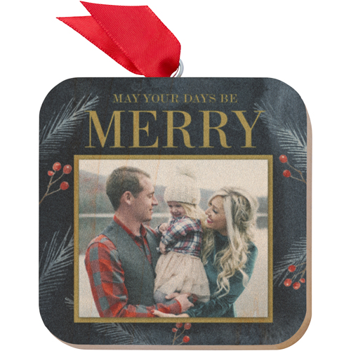 Elegant Pine Wooden Ornament, Black, Square