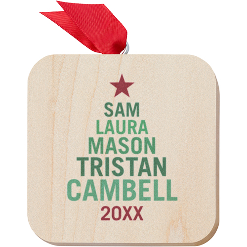 Family Name Tree Wooden Ornament, Green, Square