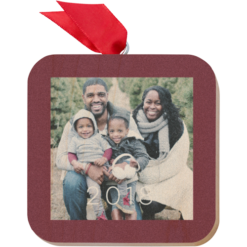Simple Border Wooden Ornament, Red, Square