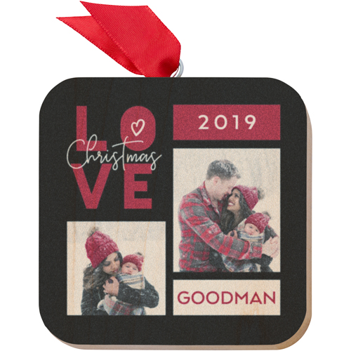Christmas In Love Wooden Ornament, Black, Square