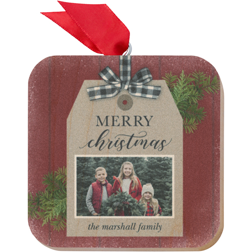 Christmas Tag Wooden Ornament, Red, Square