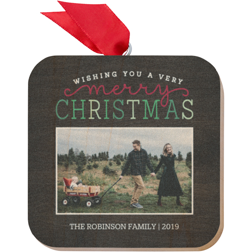 Classic Festive Greetings Wooden Ornament, Brown, Square