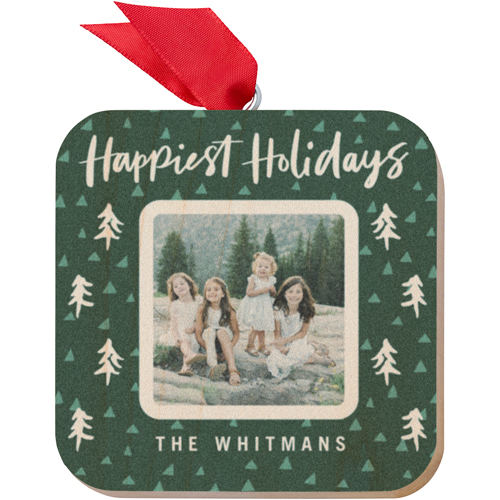 Happiest Holidays Trees Wooden Ornament, Green, Square