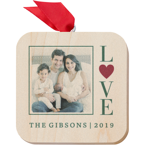 Heart Love Wooden Ornament, Green, Square, forest