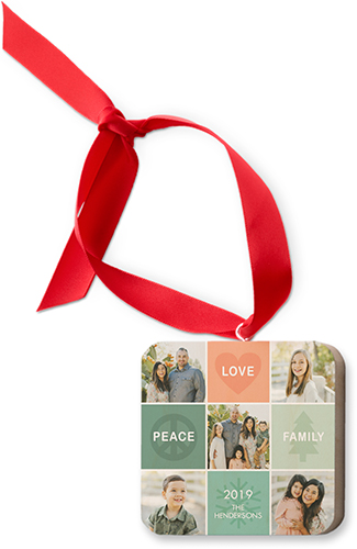 Peace Love Family Wooden Ornament, Green, Square Ornament