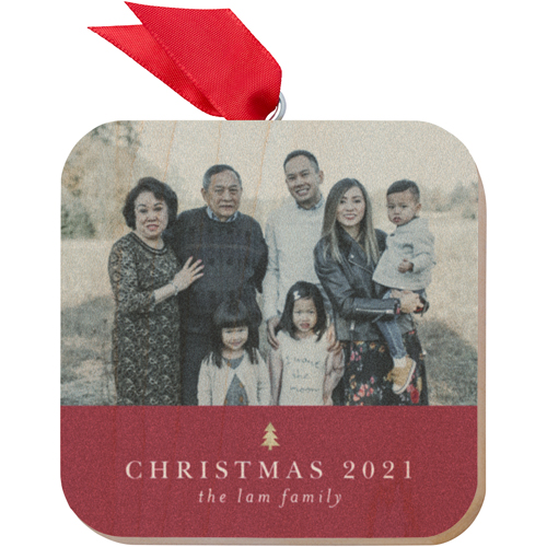 Classic Golden Tree Wooden Ornament, Red, Square