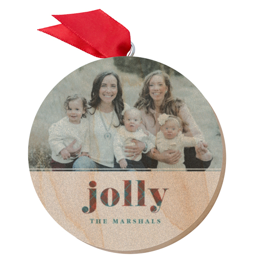 Holly Jolly Plaid Wooden Ornament, Pink, Circle