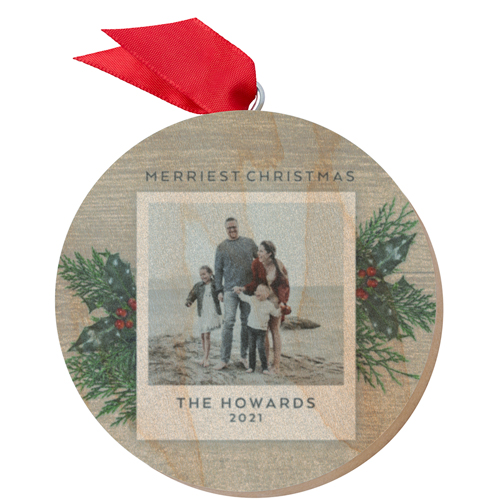 Winter Spruce Frame Wooden Ornament, Green, Circle
