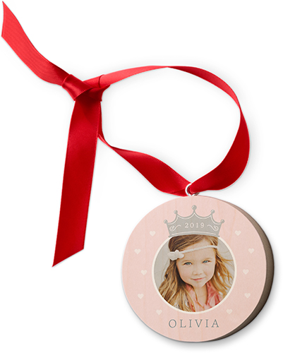 Princess Crown Wooden Ornament, Pink, Circle