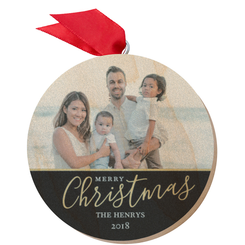 Color Block Christmas Wooden Ornament, Black, Circle