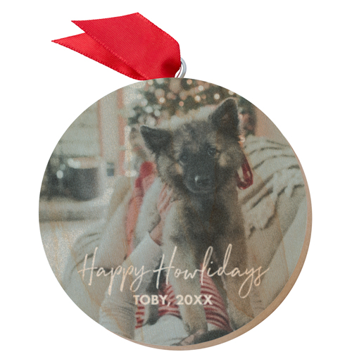 Happy Howlidays Wooden Ornament, White, Circle