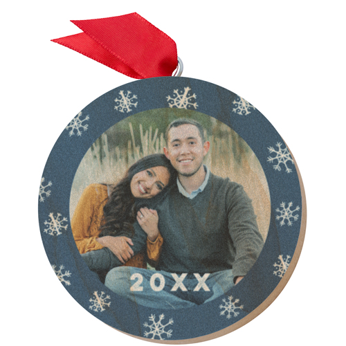 Snowflakes Border Wooden Ornament, Blue, Circle
