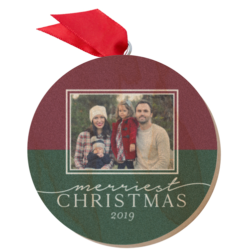 Merriest Wishes Wooden Ornament, Red, Circle