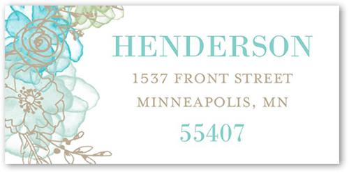 Floral Fringe Address Label, Blue, Address Label, Matte, Sea Glass