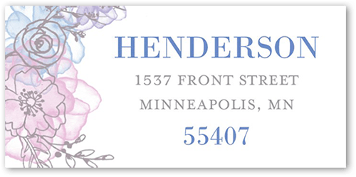 Floral Fringe Address Label, Blue, Address Label, Matte