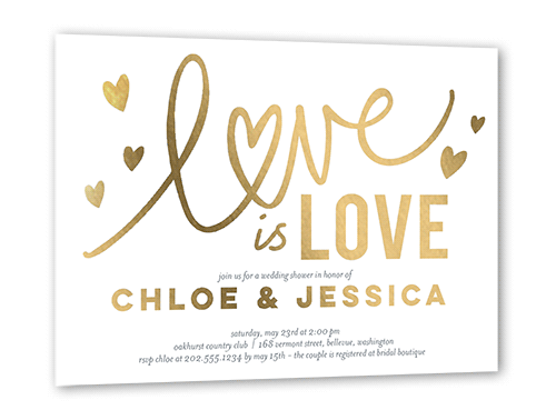 Love is Love Bridal Shower Invitation, Gold Foil, White, 5x7, Matte, Personalized Foil Cardstock, Square, White