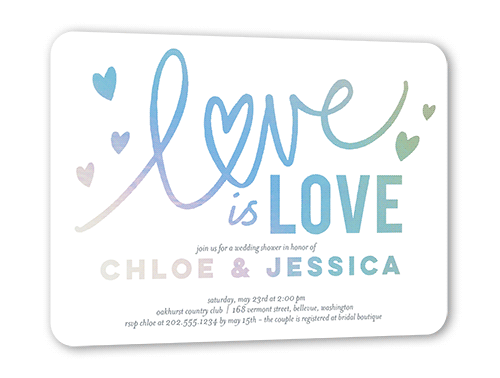 Love is Love Bridal Shower Invitation, White, Iridescent Foil, 5x7, Matte, Personalized Foil Cardstock, Rounded