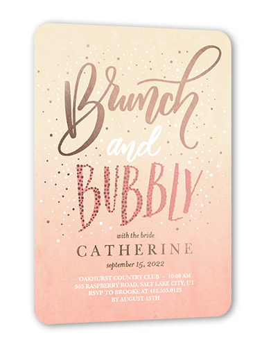Scintillating Brunch Bridal Shower Invitation, Rose Gold Foil, Beige, 5x7, Matte, Personalized Foil Cardstock, Rounded, Sugar