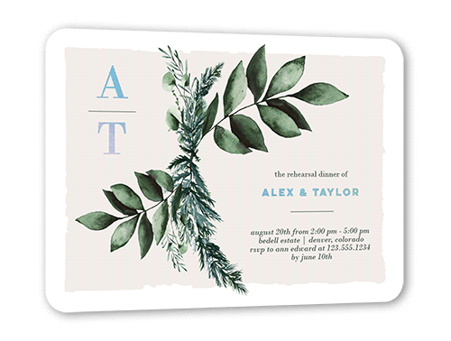 Rehearsal Bough Rehearsal Dinner Invitation, White, Iridescent Foil, 5x7, Matte, Personalized Foil Cardstock, Rounded, White