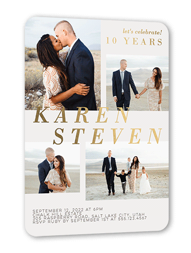 Honor the Years Wedding Anniversary Invitation, Gold Foil, Grey, 5x7, Matte, Personalized Foil Cardstock, Rounded