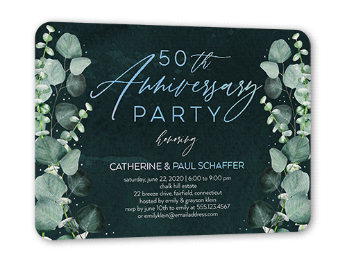 Eucalyptus Shadow Wedding Anniversary Invitation, Green, Iridescent Foil, 5x7, Matte, Personalized Foil Cardstock, Rounded