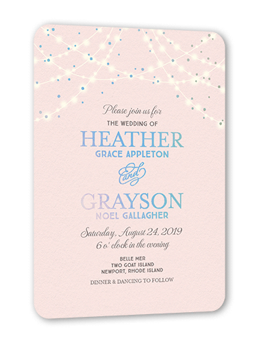 Glowing Celebration Wedding Invitation, Iridescent Foil, Pink, 5x7, Matte, Personalized Foil Cardstock, Rounded