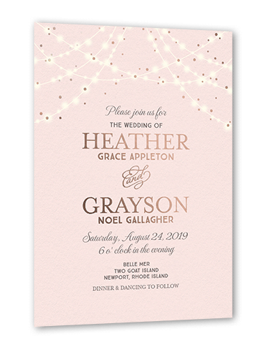 Glowing Celebration Wedding Invitation, Rose Gold Foil, Pink, 5x7, Matte, Personalized Foil Cardstock, Square