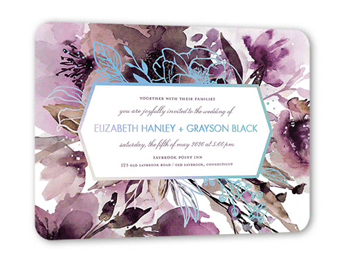 Abstract Bouquet Wedding Invitation, Purple, Iridescent Foil, 5x7, Matte, Personalized Foil Cardstock, Rounded