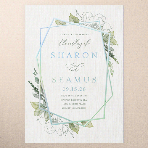 Etched Floral Wedding Invitation, Green, Iridescent Foil, 5x7, Matte, Personalized Foil Cardstock, Square