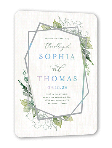 Etched Floral Wedding Invitation, Green, Iridescent Foil, 5x7, Matte, Personalized Foil Cardstock, Rounded