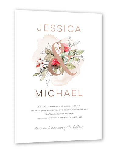 Lustrous Ampersand Wedding Invitation, Rose Gold Foil, Red, 5x7, Matte, Personalized Foil Cardstock, Square