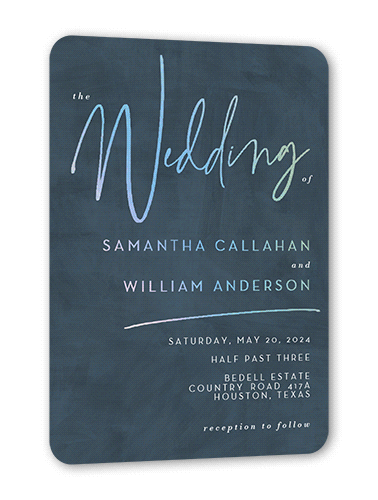 Textured Times Wedding Invitation, Blue, Iridescent Foil, 5x7, Matte, Personalized Foil Cardstock, Rounded