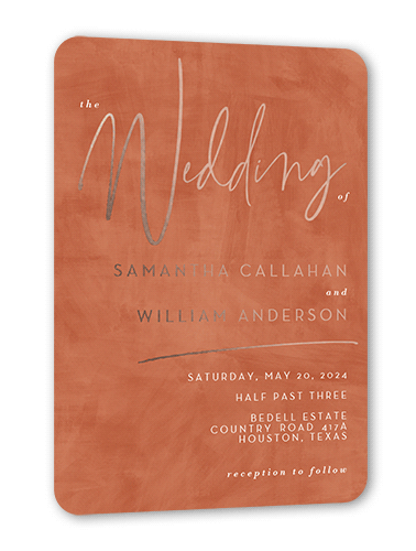 Textured Times Wedding Invitation, Rose Gold Foil, Beige, 5x7, Matte, Personalized Foil Cardstock, Rounded, Pueblo