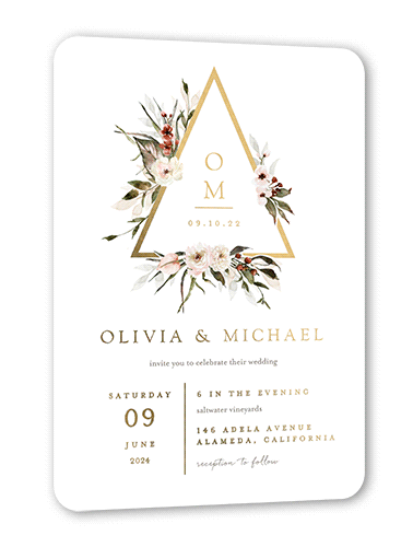 Berry Accent Wedding Invitation, Gold Foil, White, 5x7, Matte, Personalized Foil Cardstock, Rounded, White