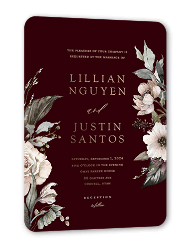 Black Tie Affair Wedding Invitation, Red, Rose Gold Foil, 5x7, Matte, Personalized Foil Cardstock, Rounded