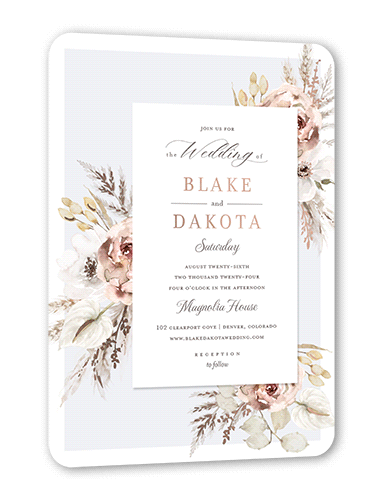Pastel Hues Wedding Invitation, Rose Gold Foil, Grey, 5x7, Matte, Personalized Foil Cardstock, Rounded