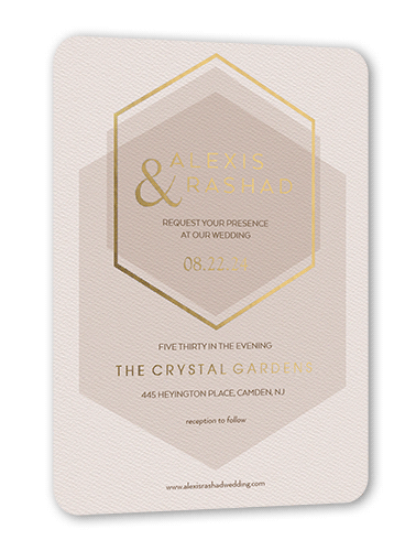 Modern Honeycomb Wedding Invitation, Beige, Gold Foil, 5x7, Matte, Personalized Foil Cardstock, Rounded