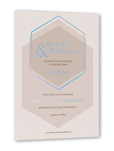 Modern Honeycomb Wedding Invitation, Iridescent Foil, Beige, 5x7, Matte, Personalized Foil Cardstock, Square, Antique White