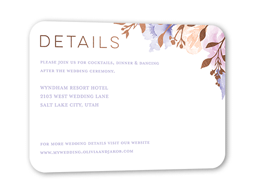 Delicate Blooms Wedding Enclosure Card, Rose Gold Foil, White, Pearl Shimmer Cardstock, Rounded