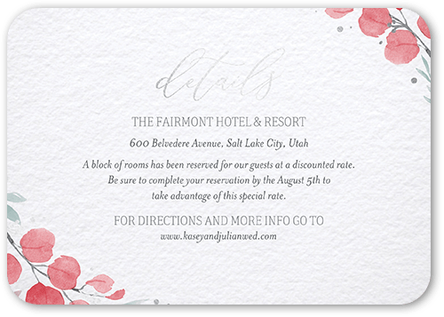 Brushed Botanicals Wedding Enclosure Card, Silver Foil, Pink, Pearl Shimmer Cardstock, Rounded, Blush Pink