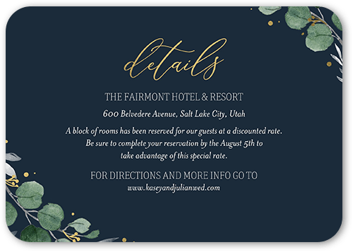Brushed Botanicals Wedding Enclosure Card, Grey, Gold Foil, Signature Smooth Cardstock, Rounded