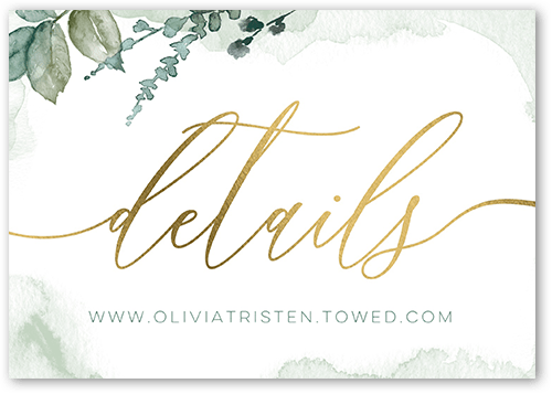 Gleaming Garden Wedding Enclosure Card, Green, Gold Foil, Matte, Signature Smooth Cardstock, Square, Mantis