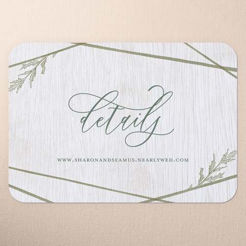 Etched Floral Wedding Enclosure Card, Green, Pearl Shimmer Cardstock, Rounded, Rosemary