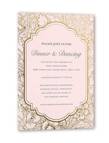Ornate Petals Wedding Enclosure Card, Pink, Gold Foil, Matte, Pearl Shimmer Cardstock, Square, Magnolia