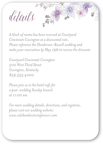 Rustic Wildflowers Wedding Enclosure Card, Purple, 100% Recycled Cardstock , Rounded